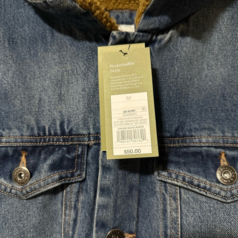 Goodfellow & Co. Men's Faux Shearling Lined Denim Trucker Jacket - Picture 5 of 5